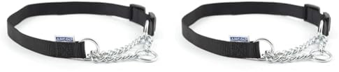 Ancol Heritage Nylon & Chain Check Collar Black 25-35cm Sz 1-2 (Pack of 2)