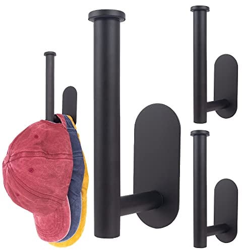 SOEWIOU Hat Rack for Baseball Caps,3 Pcs Black Stainless Steels Hat Rack for Wall Modern Hat Holder Wall-Mounted Hat Storage Caps Display for Closet Door Bedroom Entryroom Laundry