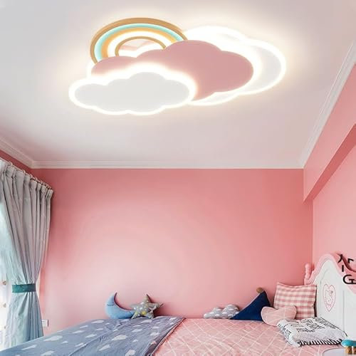 RuiRfh Deckenlampe LED Kreativ Dimmbar 53W Cartoon Beleuchtung Acryl Rosa Wolke Design Deckenleuchte mit Fernbedienung Junge Mädchen Zimmer Deckenleuchten Wohnzimmer Schlafzimmer Büro Dekoration Decke
