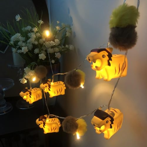 Riaxuebiy 1.65M 10 LEDs Lustige Tiere Form Löwe Dekorative Lichterkette Batteriebetrieben mit Timer Funktion für Bauernhof,Zoo Party, Kindergeburtstag,Weihnachten (Löwe)