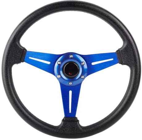 Universelles 350 mm Sportlenkrad aus Aluminium und PU-Leder – Blau, geeignet für Auto und Drift, inklusive Montagezubehör