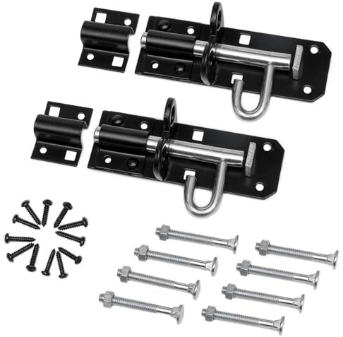 Brenton Bolt Door Lock - 2 Pack 100mm (4) Sliding Padbolt With Black Powder Coated Finish - Anti-Rust Gate Bolts for Wooden Gates, Garden Shed, Garage Door | Strong Lock