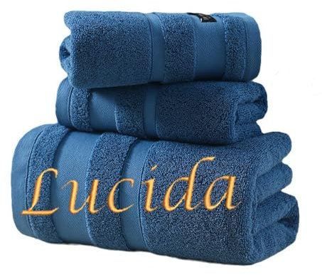 HDLOVE Personalisiertes 3er Set Handtücher Mit Namen Oder Wunschtext Bestickt, 3 Verschiedene Größen: 140 X 70 cm, 35 X 73 cm Und 35 X 35 cm，Weiche Baumwolle Für Bad, Küche & Dusche(Blue)