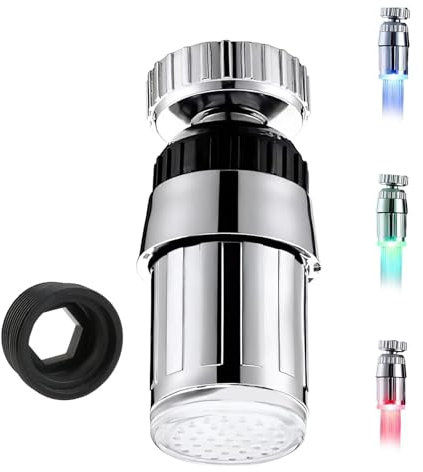 Wonvify Robinet Lumineux LED 3 Couleur, 360 Degrés Robinets à Capteur à Changement à Température Contrôlée Tricolore, Accessoires pour Les Restaurants, Salles de Bain, Cuisine