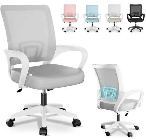 JUPPLIES Silla Escritorio Ergonomica - Silla Oficina con Apoyo Lumbar, Estructura de Plastico, Malla Transpirable, Ruedas Giratorias 360° Soporta hasta 110kg (Gris)