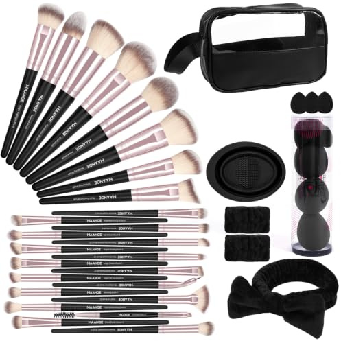 Pinselset Makeup MAANGE Make up Pinsel Set, 42-teilig, multifunktionales Kosmetikpinsel, Premium-Schminkpinsel für Foundation Lidschatten, Highlights, Konturen, Puder und Concealer (schwarz, 42 Stück)