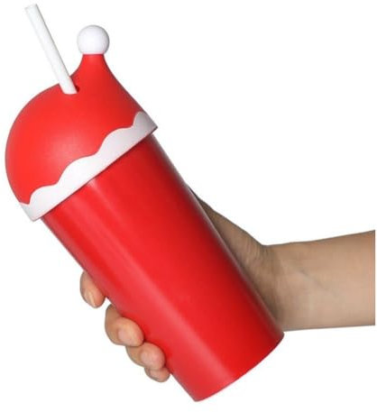 Tsffae Gobelet De Père Noël en Plastique Rouge De 600ml, avec Couvercle Paille, Réutilisable, De Style Noël, pour Adultes Enfants