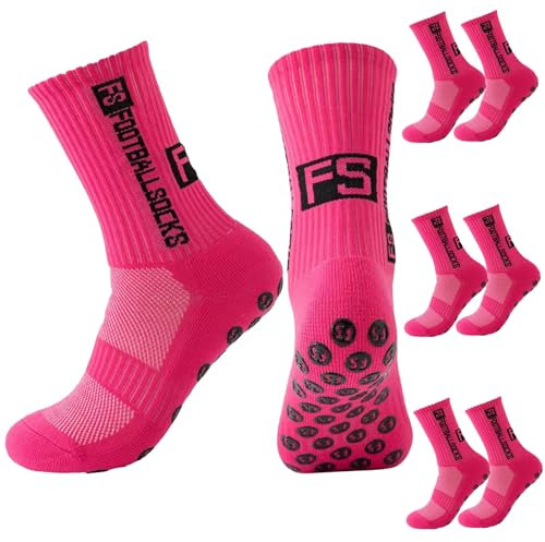 EEPLUYTY Fußball-Sportsocken,Grip Socken Fussball, Grip-Socken Rutschfest, Sportsocken Fußball Basketball Laufen (DE/NL/SE/PL, Numerisch, 39, 46, Regular, Regular, 3, rosarot)