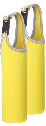 sourcing map 2pcs Neoprene Carrier Water Bottle Sleeve, 15.5-20oz Insulated Water Glass Bottle Carrier Bag Collapsible Drink Bottle Sleeve Cover Holder with Handle, Yellow