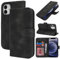 Zouzt Hülle für iPhone 12 Mini 5,4-Zoll, Stoßfestes PU Leder Handyhülle Lederhülle Klapphülle mit Kartenhalter und Standfunktion Flip Leather Wallet Phone Cover (Vintage Schwarz)