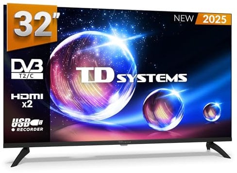 TD Systems - Televisor 32 Pulgadas sin Marcos, 3 años de garantía (No Smart TV). televisión TDT 2025, televisores con 2X HDMI, USB Reproductor y Grabador - PRIME32M20H