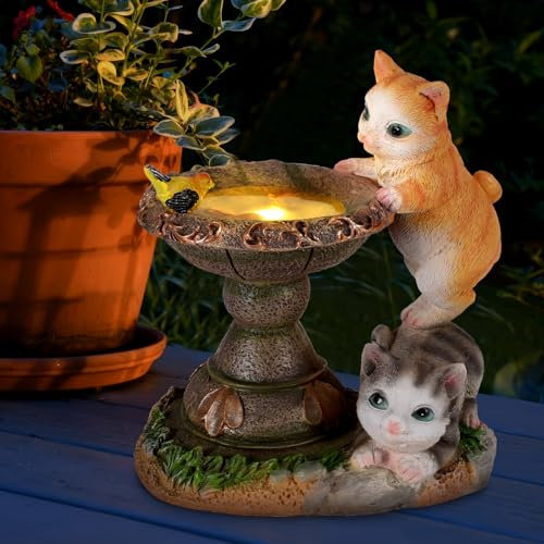 YUNYODA Katze Solarlicht, Harz Katze Garten Statue mit LED-Lichtern, Outdoor Solarleuchte Katze Laterne, Katze Figur Solar Garten Ornamente, Dekorationen Haus & Balkon Dekor, Ideale Gartengeschenke