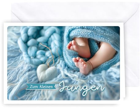 KE - Personalisierte Grußkarte für Jungen zur Geburt - Handgemacht und individuell gestaltet - Weiß - Baby Boy - Baby Shower - Glückwunschkarte