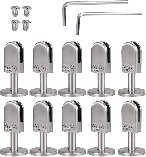 Porte-verre Support de verre 10 pièces Pinces à verre en acier inoxydable 304 Supports de verre Pince de sol en verre ronde à dos plat Pince d'étagère en verre Rampes d'escalier Match parfait