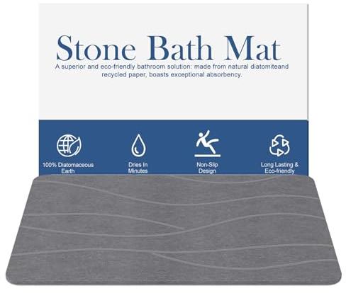 DAWNTREES Large Stone Bath Mat,Diatomaceous Shower Mat,Ultra Absorbent | Diatomaceous Earth Shower Mat, Non Slip Super Absorbent, Quick Drying, Easy to Clean 80 x 50cm