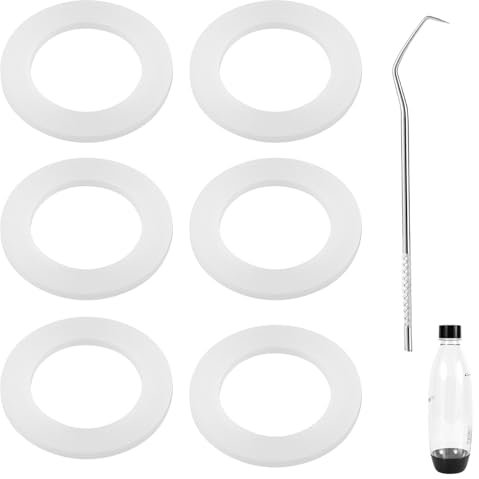 BOXOB 6-Teiliger Ersatz für Silikondichtungen mit Rechteckigem Spieß aus Edelstahl, Weißer Flaschen-O-Ring Kompatibel mit dem Dichtungsersatz für -Plastikflaschen