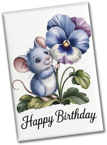 Maus mit Stiefmütterchen Souvenir Magnet Happy Birthday toller Souvenir Magnet für Geburtstagsüberraschungen