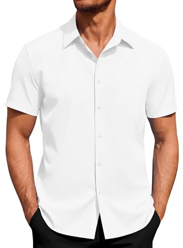 J.VER Mens Shirts Short Sleeve 4-Way Stretch Dress Shirt Regular Fit Non Iron Business Casual Summer Button Down Shirts White 4XL