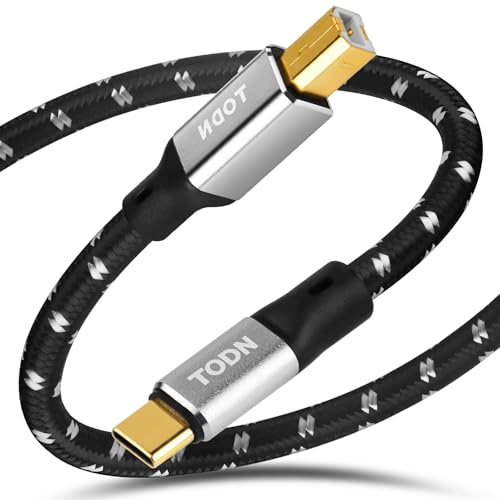 TODN 1m Câble USB B vers USB C, âme OFC 4 conducteurs HiFi Audiophile | Blindage tressé en cuivre étamé, fiches plaquées or 24K, boîtier alu, gaine coton pour DAC, carte son, ampli et audio HiFi