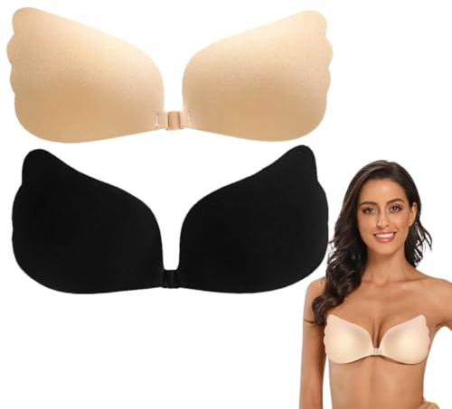 Reggiseno invisibile, 2 Pezzi, Reggiseno schiena scoperta, Reggiseno Adesivo, Riutilizzabile Traspirante Reggiseno, Seno Push Up(Coppa B)