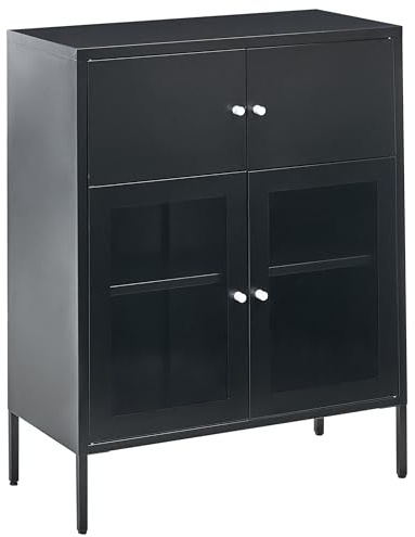 Beliani Metal Display Cabinet with 2 Doors and 2 Glass Doors Scandinavian Black Esholt