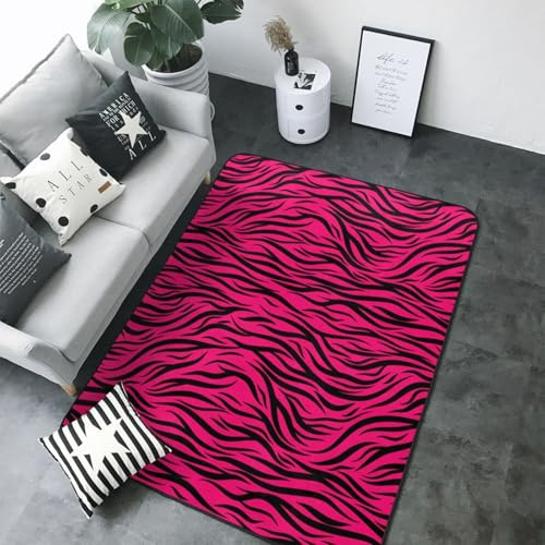 Grand tapis pour salon, tapis tendance à imprimé zèbre rouge et rose pour chambre à coucher, tapis doux, lavable, antidérapant, pour salle à manger, chambre d'enfant, bureau 203,2 x 147,3 cm
