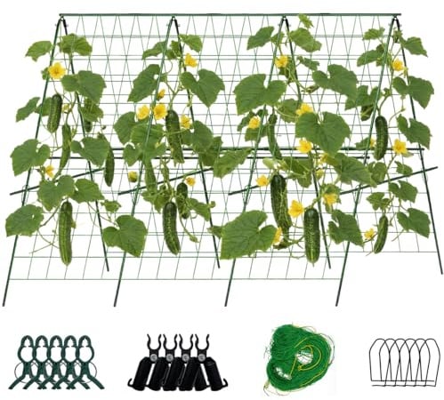Garten Rankhilfe,120CM * 160CM Gurke Rankhilfe Set, Garten Rankgitter für Gurken, Pflanzkäfige und Stützen für Ranken,Pflanzenständer für Kletterpflanzen,Gurke Tomaten
