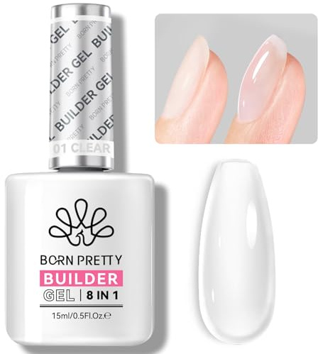 BORN PRETTY Builder Gel 8 in 1 Clear Hard Gel 15ml | Multi-use builder gel for nail strengthening and extensions, UV LED soak off formula for durable nail art designs