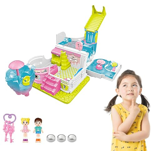 Castledollhouse – Beleuchtetes Traumspielset, Rollenspiel-Bauspielzeug, Multifunktionales Puppenhaus-Set Mit Rosa Möbeln | Kreatives Prinzessin-Rollenspielspielzeug Für Mädchen Ab Drei Jahren, Geburt