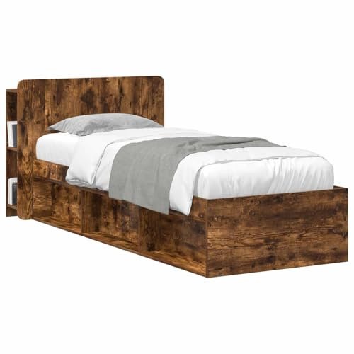 vidaXL Kopfteil Schrank mit Speicher Geräucherte Eiche Holzwerkstoff, Stylischer U-förmiger Holz-Kopfbereich, Multifunktionale Kommode, Moderne Möbel, Organisierer, Stauraumlösung