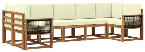 vidaXL Outdoor-Sofagarnitur 7 pcs Natur und Creme Massivholz Akazie, Garten-Sofa-Set, modernes Outdoor-Modular, Patio-Sitzgruppe, Akazienholz-Möbel, Lounge für den Hinterhof