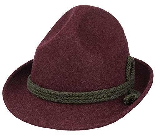 Lipodo Dreispitz Wollfilz Hut Klassik - Trachtenhut Herren - Tirolerhut Made in Italy - Alpenhut Wasserabweisend - Oktoberfesthut Sommer/Winter Bordeaux-Oliv 55 cm