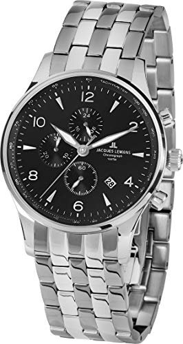 JACQUES LEMANS Herrenuhr London Metallband massiv Edelstahl Chronograph 1-1844ZE