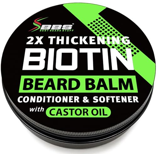 2X Thickening BIOTIN Beard Balm for Men/Mustache Wax for Thicker Facial Hair Growth - Leave in Conditioner - Softener - Moisturizer - All Natural Care Treatment - Castor Oil - BBS USA Vegan Product