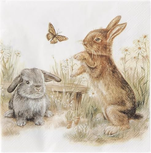 Oster-ServiettenBUNNY & CLYDE mit Oster-Hasen Motiven - 33x 33cm - 3 lagig - Oster-Fest/Oster-Deko/Ostern/Tisch-Deko/Osterhase/Tisch-Dekoration Ostern & Frühling (20 Servietten)