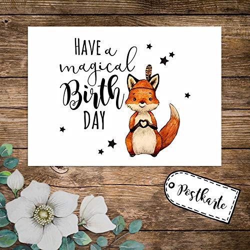ilka parey wandtattoo-welt A6 Geburtstagskarte Postkarte Geburtstag Print Fuchs Indianerfuchs mit Spruch Have a magical Birthday Sterne pk234 - ausgewählte Menge: *1 Stück*