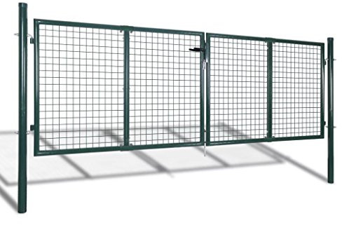 Festnight Metall Gartentor 306 x 125 cm mit 3 Schlüssel | Gartentür Zauntür Hoftor Gartenpforte | Gartenzaun Tür aus verzinktem Stahl Grün