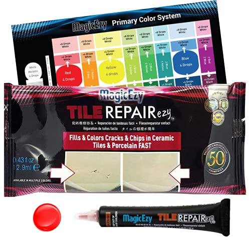 MagicEzy Tile RepairEzy (Red) - Ceramic & Porcelain Tile Repair Kit - Crack & Chip Filler - Gap Filler - Touch Up Pen for Bathroom Floor & Counter Tops