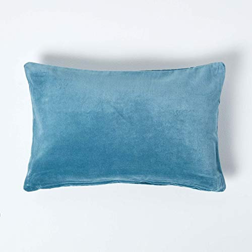 Homescapes Samt-Kissenhülle, Himmelblau, weicher Zierkissenbezug 30 x 50 cm, Dekokissenhülle für Zierkissen und Sofakissen mit verdecktem Reißverschluss, blau