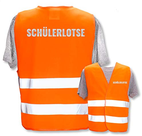 Bedruckte Marken-Warnwesten mit ISO-Leuchtstreifen * Standard- oder Reflex-Druck * Schule, Warnweste Begriffe Schule:Schülerlotse (Reflektierend), Farbe + Größe:Orange (XL/XXL)