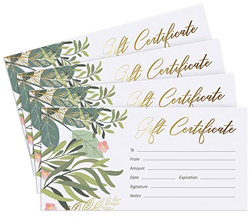 Sweetzer & Orange Blank Gift Certificates for Business with Gold Foil- 25 Gift Certificate Cards with Envelopes for Spa, Salon, Restaurants, Custom Client Vouchers for Birthday, Work Gift Card