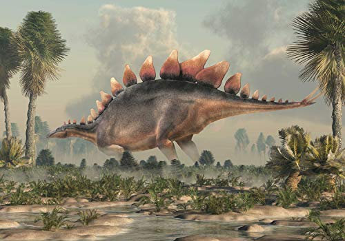wandmotiv24 Fototapete Stegosaurus Dino zwischen Palmen, XL 350 x 245 cm - 7 Teile, Wanddeko, Wandbild, Wandtapete, Dinosaurier Natur M6018