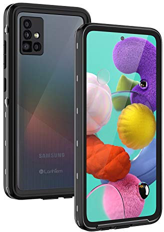 Lanhiem für Samsung Galaxy A51 Hülle 4G, IP68 Wasserdicht 360 Grad Handyhülle Samsung A51 Schutzhülle, Stoßfest Staubdicht Schneefest Outdoor Panzerhülle mit Eingebautem Displayschutz, Schwarz