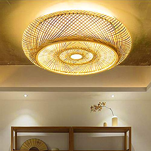 Bambus Deckenleuchte Natürlicher Rattan Pendellampe Deckenlamp Kreative Handmade Lampenschirm Kronleuchter E27 Decken Beleuchtung Restaurant Schlafzimmer Wohnzimmer Cafe Bar Studie Büro Teehaus,50cm