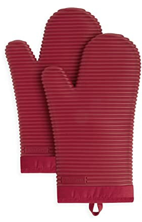 KitchenAid Ribbed Soft Silicone Oven Mitt Set, 7x13, Passion Red