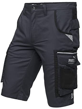 PUMA Workwear Precision X - Kurze Arbeitshose Herren - Robuste & Flexible Arbeitsshorts - Viele Taschen und Bequeme Passform - Ideal für Handwerk Heimwerk und Baugewerbe - Schwarz/Anthrazit - Gr. 54