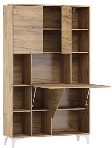 BIM Furniture Klappbare Schreibtisch Megan 2 Regale Haushaltsbüro Wandtisch Computertisch Laptop-Tisch Klapptisch (Gold Handwerk)