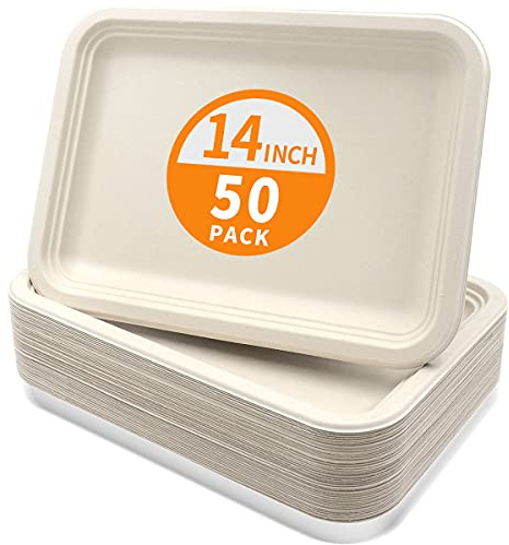 Celel 50 Pack 14 inch Disposable Crawfish Trays, PFAS-Free Large Paper Plates 14 inch Food Trays for Seafood Boil, BBQ, Dessert, Seafood Boil Party Supplies