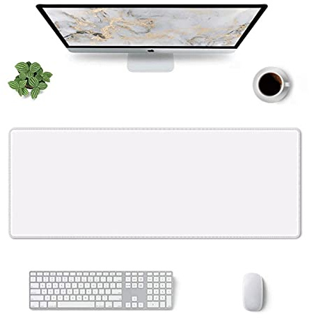Grau Weiß XL Erweitertes großes Gaming-Mauspad 80 x 30 cm rutschfestes Gummi mit genähten Kanten, extra lange Schreibtischunterlage, Computer, Laptop-Schreibmatte für Schreibtisch, Büro, Zuhause