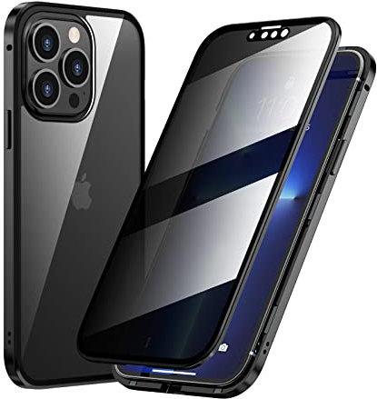 Guppy Compatible with iPhone 13 Pro Max Magnetic Case with Built in Privacy Screen Protector Anti Spy Tempered Glass Slim Metal Aluminum Shockproof Cover Hard Drop Proof Protective 6.7 inch Black